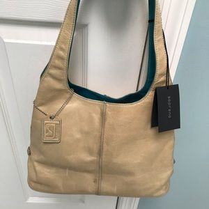 Soprano “Whitney” leather bag, Beige/Turquoise NWT